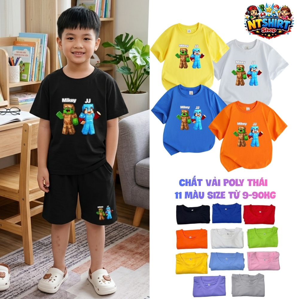 เสื้อยืดสําหรับเด็กชายและเด็กหญิงพิมพ์ลาย MIKEY AND JJ ROBLOX เสื้อยืดเด็กผ้าโพลีเนื้อนุ่มและยืดคุณภ