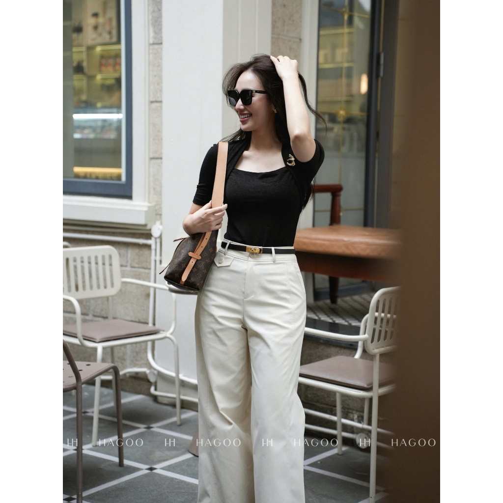 HAGOO เสื้อยืดผู้หญิง คอเหลี่ยม เข้ารูป แขนสั้น ลุคทำงานมินิมอล [A8118] ราคา ถูกที่สุด ดีลบีเคเค แกลเลอรีภาพที่ 3