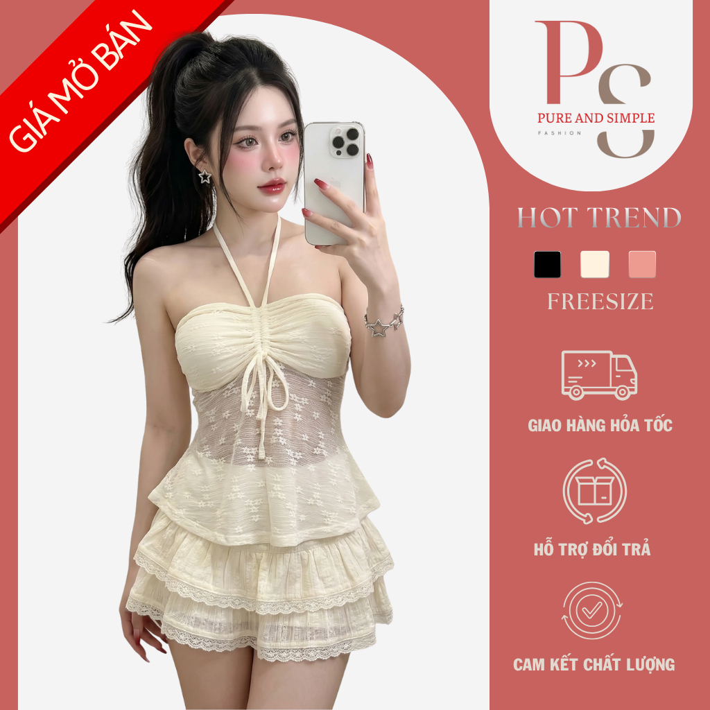 Babydoll Cup Bra พร้อมลูกไม้ซีทรูและผูกโบว์ PS แฟชั่น PSA016 – สายคล้องคอเซ็กซี่และอ่อนโยน Coquette 