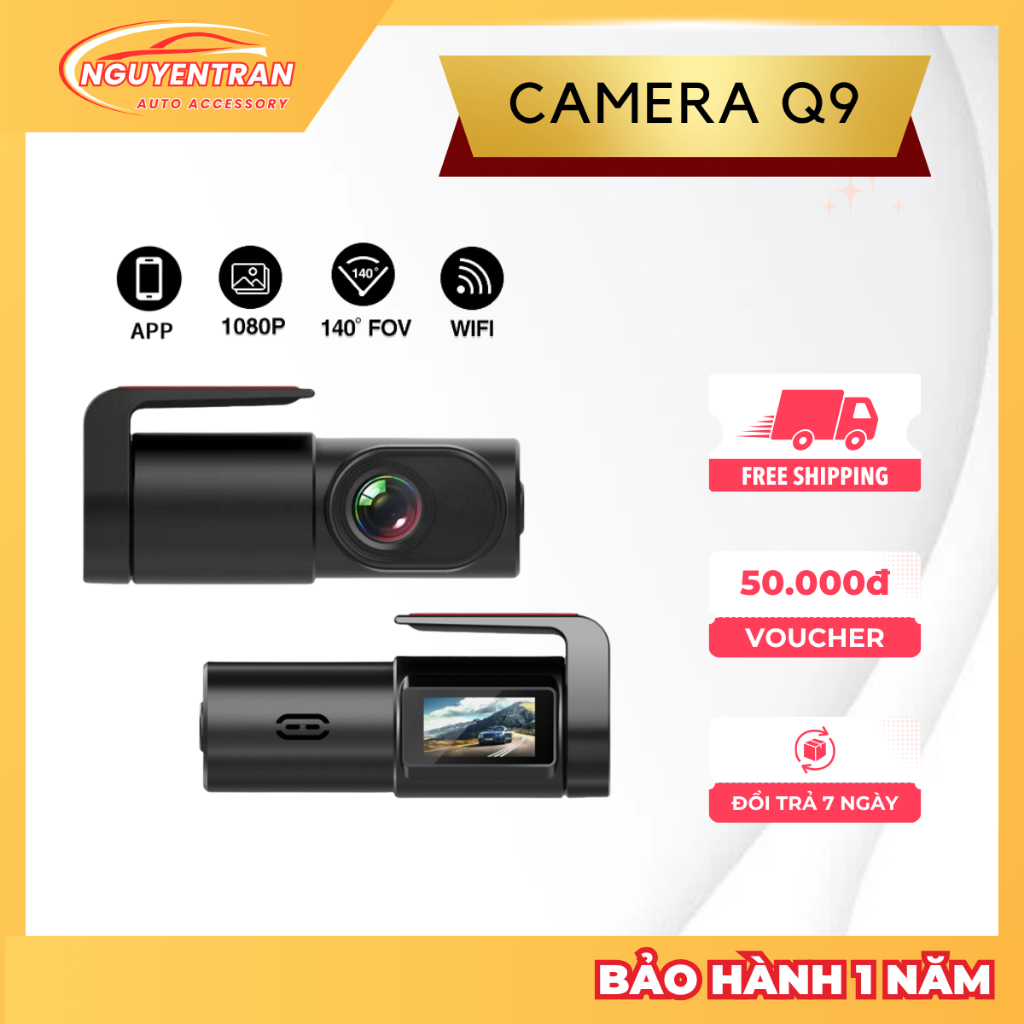 กล้อง Q9 Dash - การบันทึก Full HD 1080P คมชัด การเชื่อมต่ออย่างรวดเร็วสําหรับโทรศัพท์ผ่าน App, มุมมอ