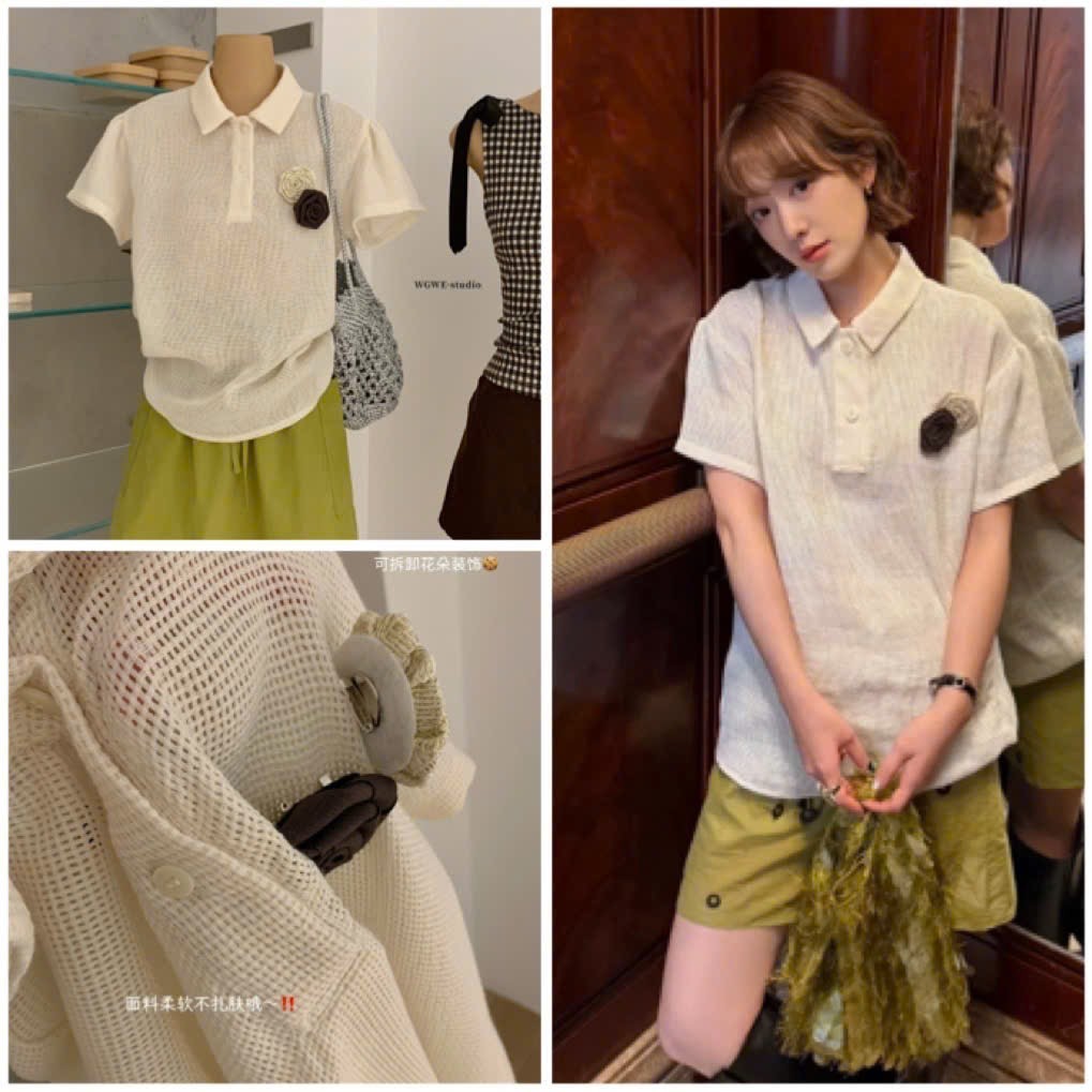 WGWE W8927 เสื้อโปโลดีไซน์ดอกไม้