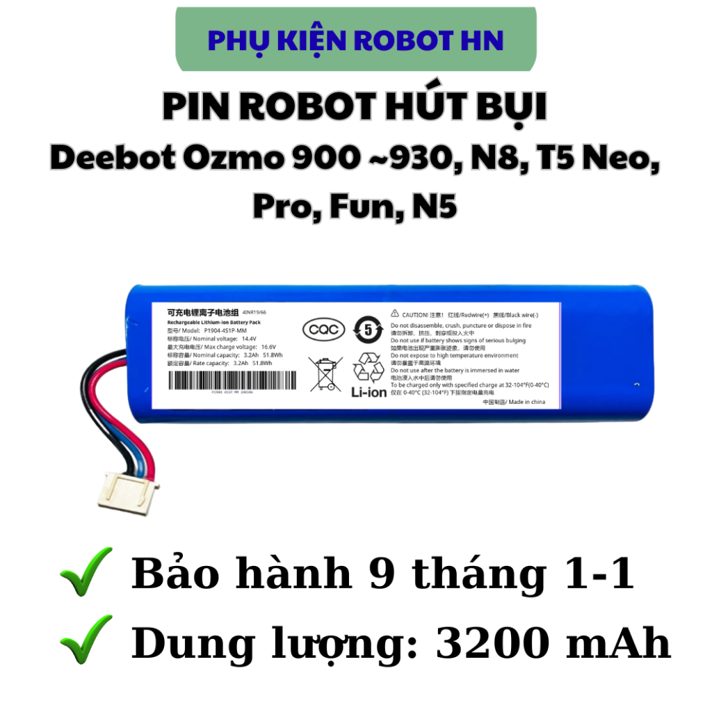 ROBOT BATTERY เครื่องดูดฝุ่น Deebot Ozmo 900 ~ 930 , N8, N8 PRO, T5 Pro, T5 Neo, T5 Fun, N5 pro