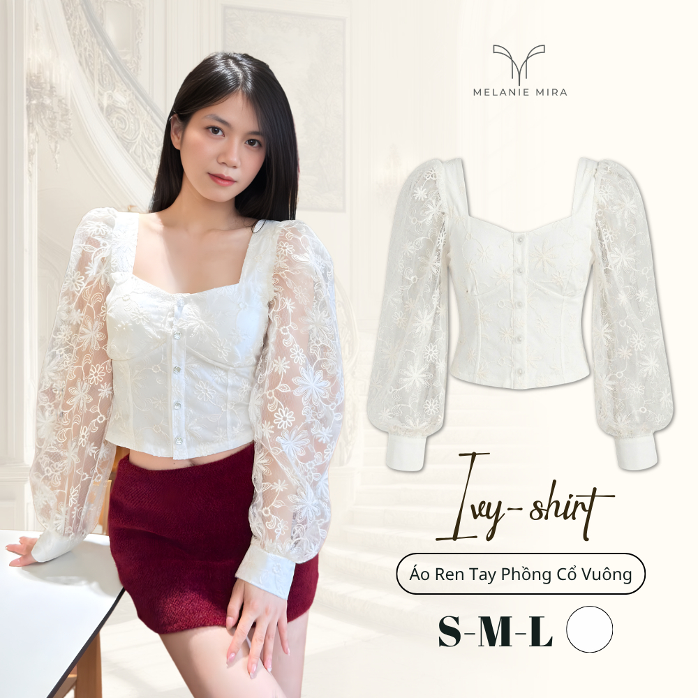 IVY - เสื้อบอดี้คอนแขนยาวพัฟ,เสื้อแขนพัฟลูกไม้คอสี่เหลี่ยม | Melanie Mira Official