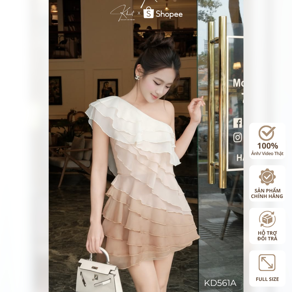 Sweet ombre milk-tea latte tone dress ดีไซน์ปาดไหล่เลดี้ไลค์ KD561A