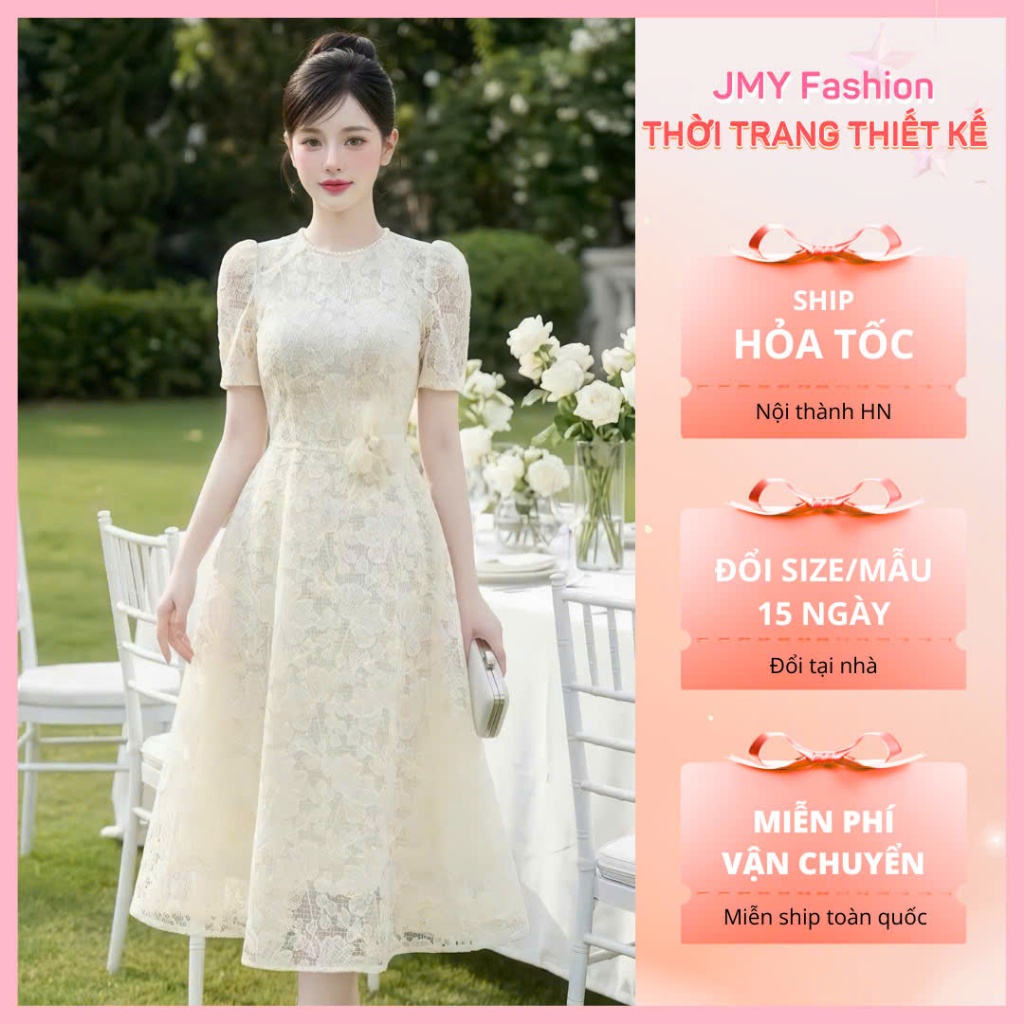 (FIRE) DS7887 เดรสคอปกมุกดีไซน์ลูกไม้บานหรูหรา [Dolce Viva Collection (DVC)]