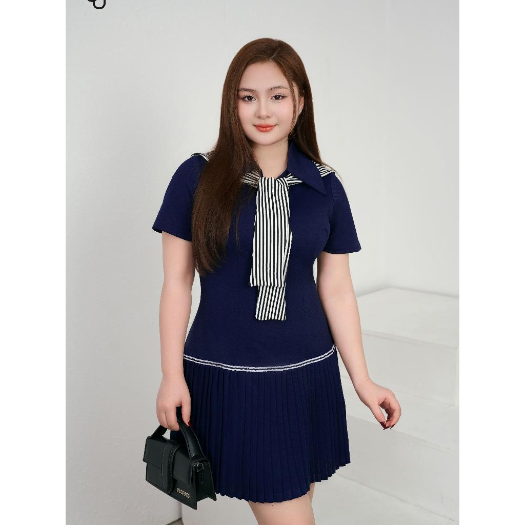 BIGSIZE เดรสผูกคอโปโลอัดพลีท – 25HSD037 - [BUstu Bigsize]