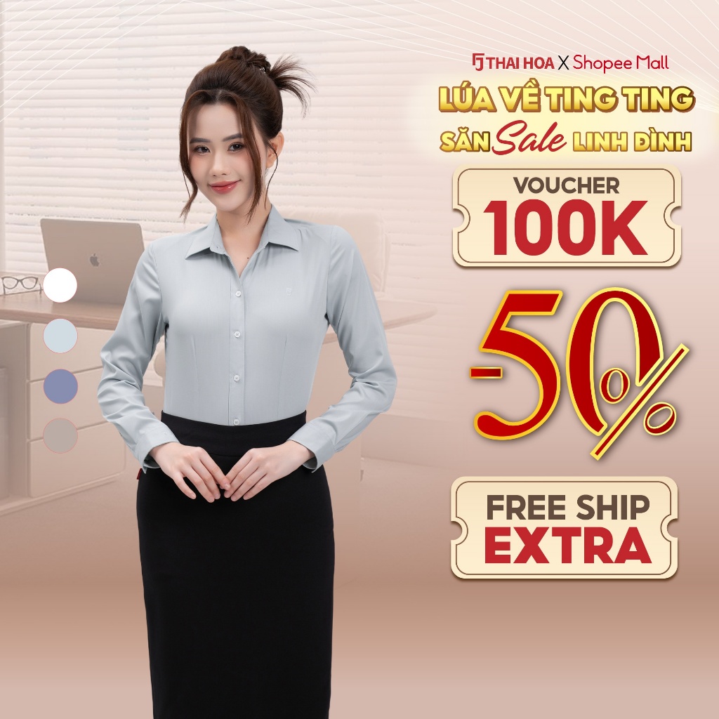 เสื้อเชิ้ตผู้หญิง Thai Hoa 25ASW-266 ผ้าคอตตอนลายทางจั๊มคุณภาพสูงไม่มีเหล็กจัดฟันหลายสี