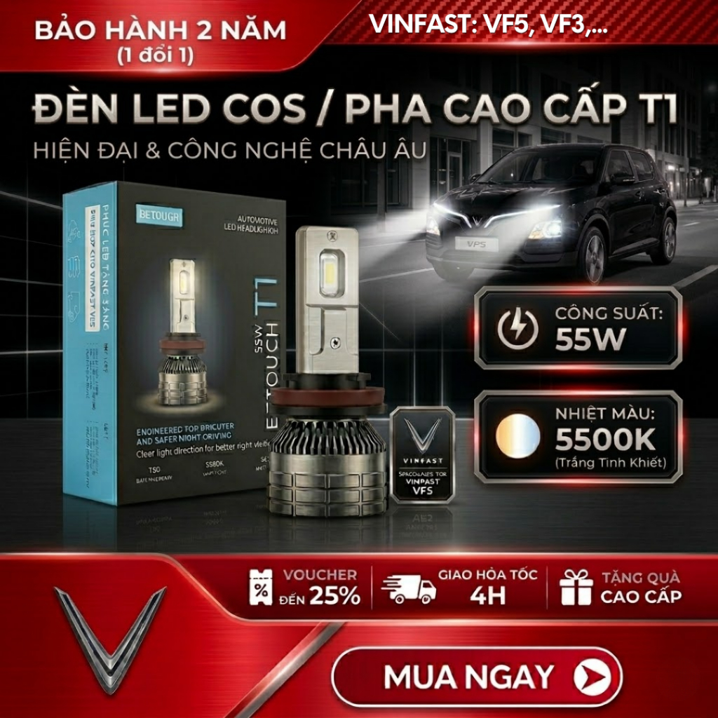 Bitouch VinFast VF5 55W หลอดไฟ LED รถยนต์ติดตั้งด้วยสังกะสีสดใส ปลอดภัย หมุดเต็ม H7 H4 H11