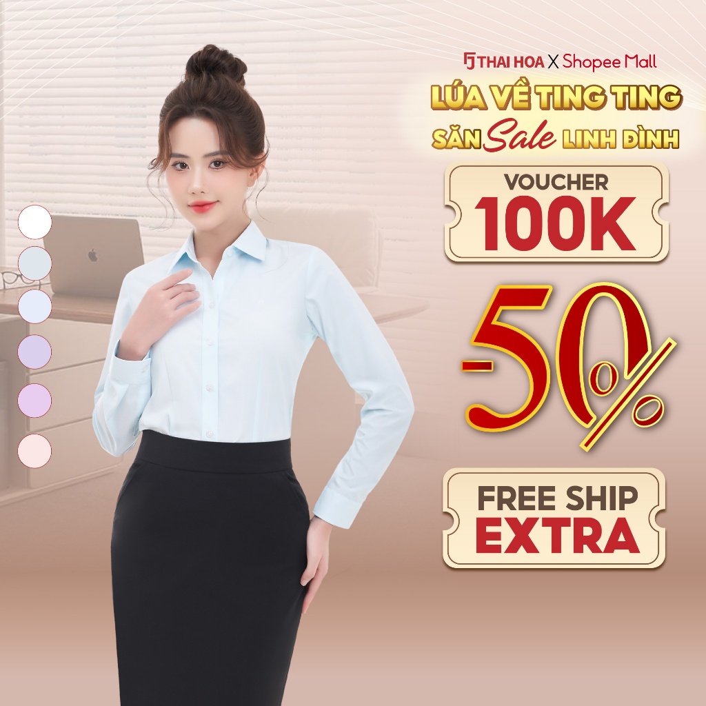 เสื้อเชิ้ตผู้หญิง ASW0101-R04 ผ้าคอตตอนลายสก๊อตแขนยาว ทรงเข้ารูป สีขาวไทยหลากสี