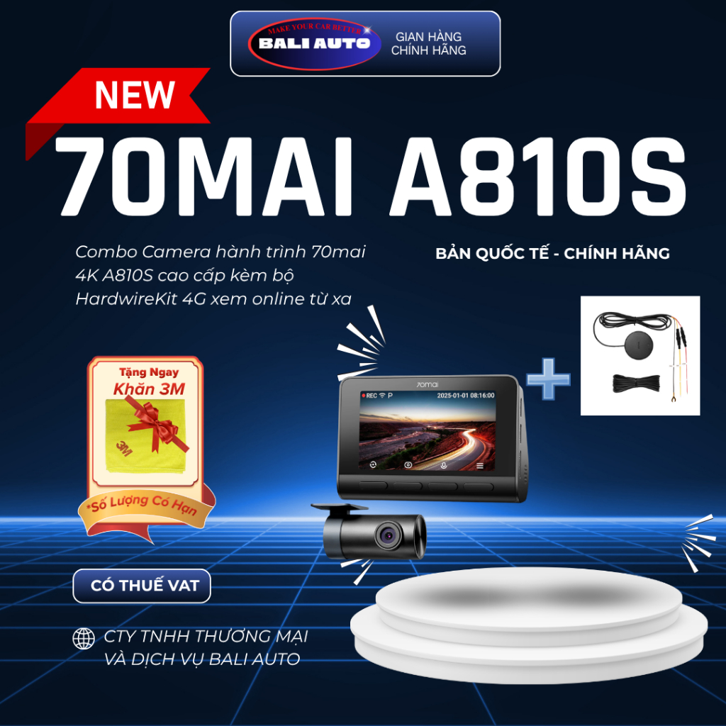<Combo> 70mai A810 ชุดกล้อง Dash พร้อมชุด 4G UP04 รีโมทคอนโทรลรถยนต์การตรวจสอบควบคุม
