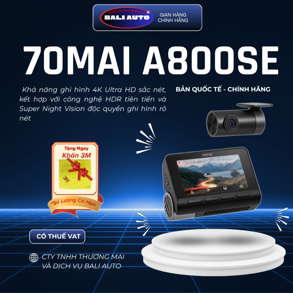 70mai A800SE dash cam พร้อม HDR โหมดการมองเห็นตอนกลางคืนที่เหนือกว่า, แบตเตอรี่ซุปเปอร์คาปาซิเตอร์, 