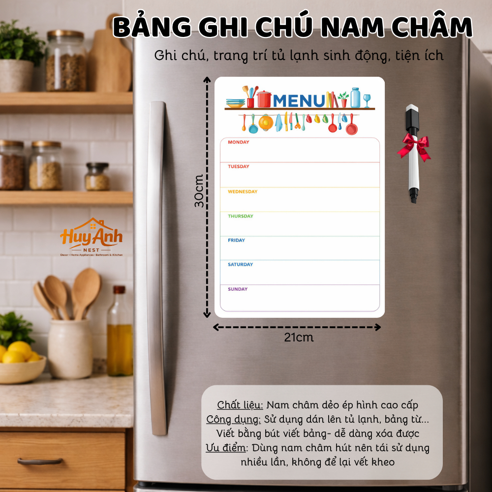 FLEXIBLE MAGNETIC WEEK MENU BOARD พร้อมปากกา - SMART KITCHEN CORNER DECOR
