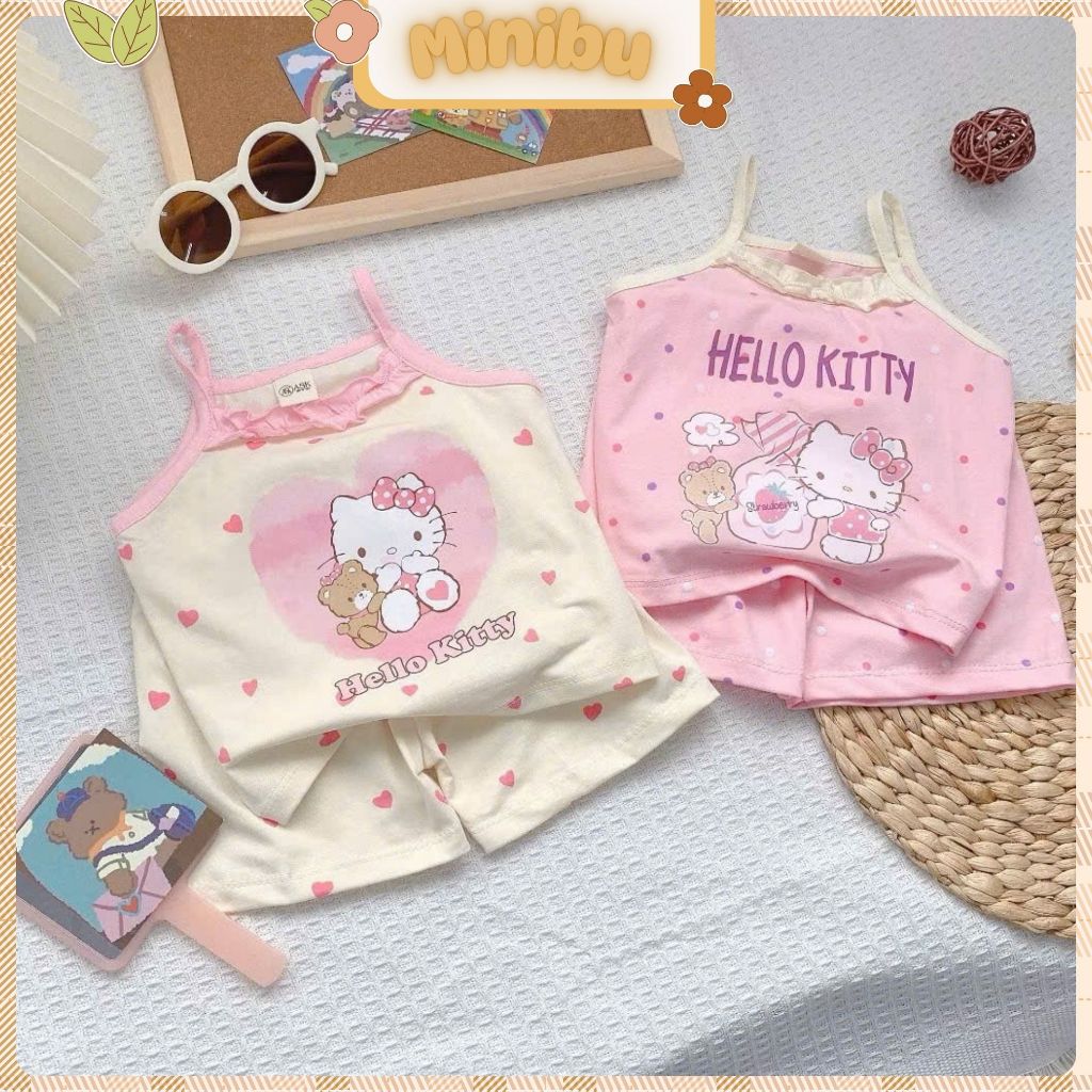 S1012 มินิบู | Combo 2 ชุด Pink Twill และ Hello Kitty Cream for Girls 7-23kg