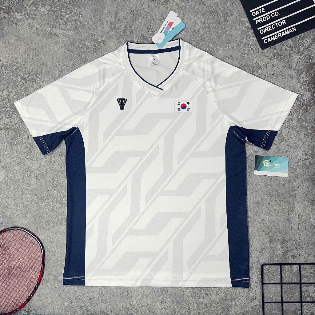 เสื้อแบดมินตันสีขาวทีมเกาหลี ดรา เสื้อแบดมินตันผ้าสําหรับแข่งขัน เย็น