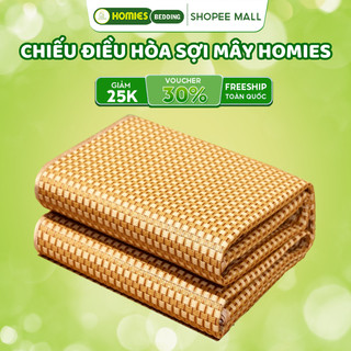 [Gấp Gọn] Chiếu Điều Hòa Sợi Mây Tự Nhiên HOMIES Bedding & Décor Viền Vải - Chất Liệu Thiên Nhiên