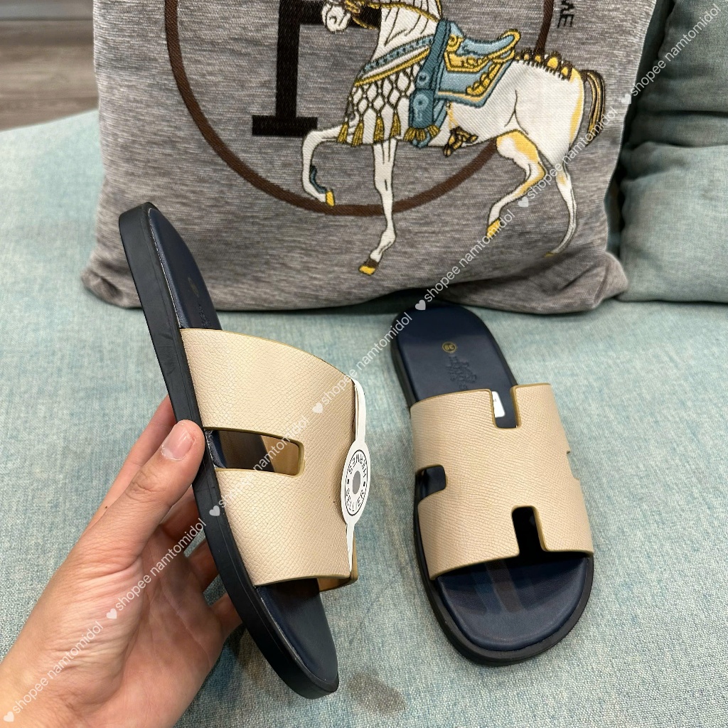 Vibram H Sole รองเท้าแตะผู้ชาย M Super Premium Beige Strap Charcoal Sole Fip Fullbox - natomidol