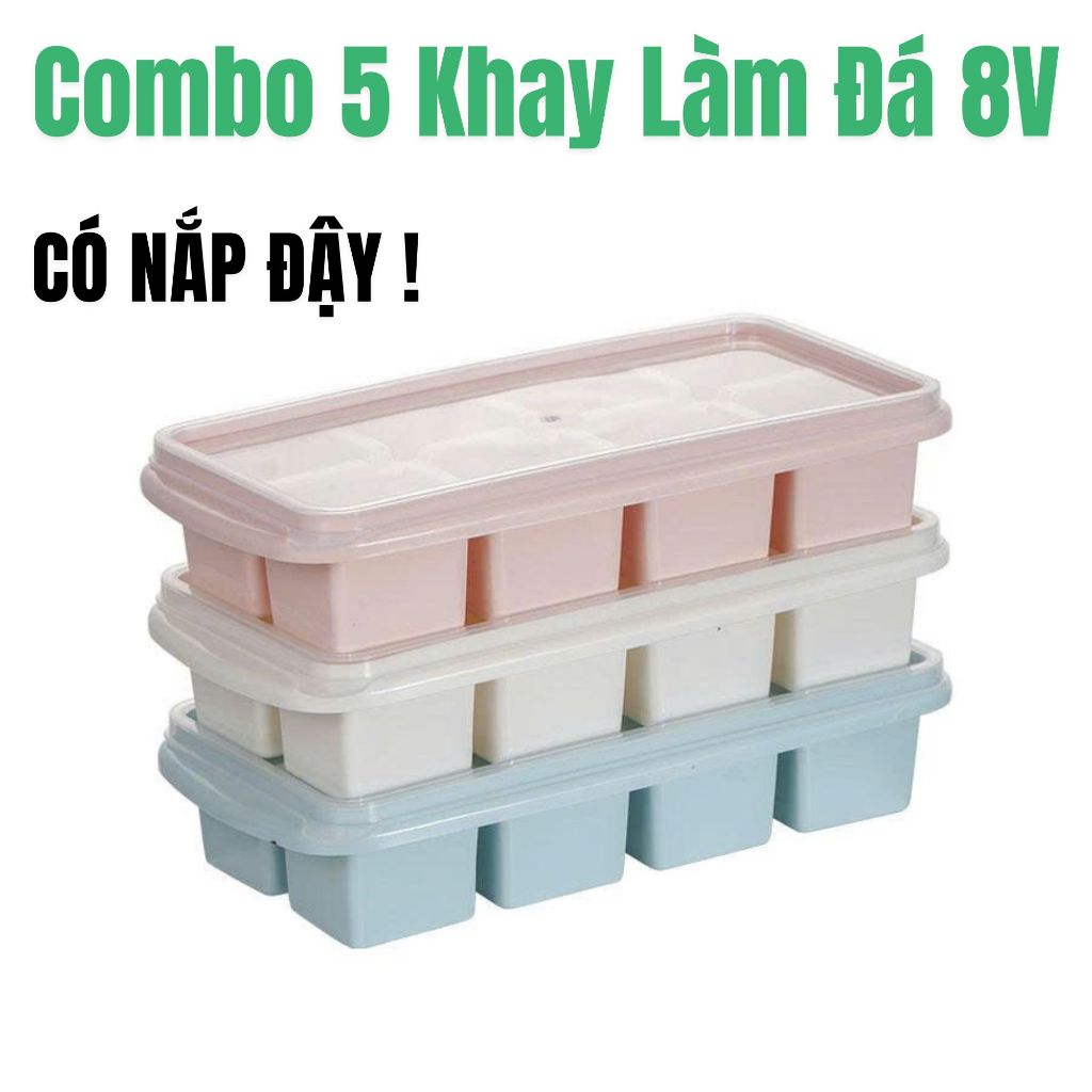 [พร้อมฝาปิด] Combo of 5 Premium Viet Nhat Ice Trays - แม่พิมพ์น้ําแข็ง 6/8/9/16 ชิ้นสะดวกมาส์กหน้าพล