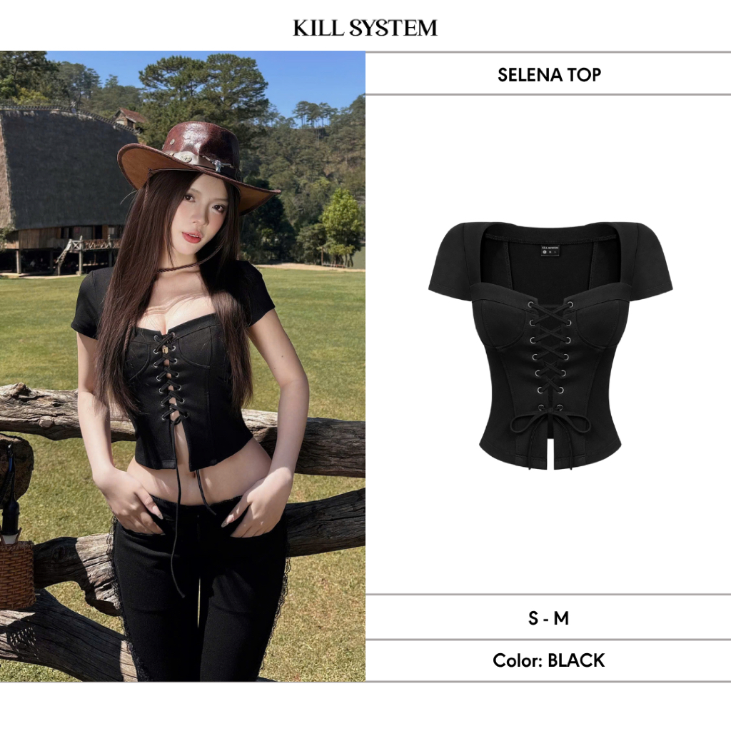 SELENA เสื้อถักคอเหลี่ยมเซ็กซี่ - KILL SYSTEM