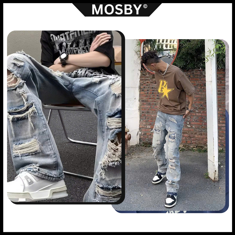 RHUDE Mosby กางเกงยีนส์ขากว้าง Oversize Streewear สําหรับผู้ชาย ขาตรงสไตล์ฮิปฮอป G3320