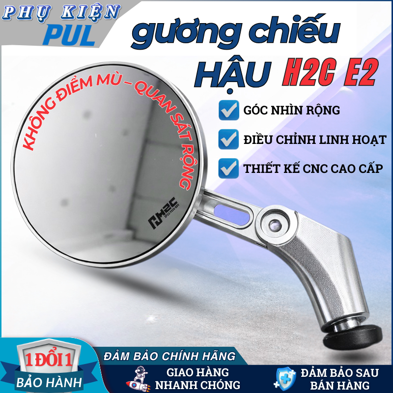 กระจกมองหลังแฟชั่น H2C V2-V5-V8-E2 CNC พร้อมกระจกสีขาว - กระจกขนาดใหญ่ - ติดตั้งมอเตอร์ไซค์ทุกรุ่น