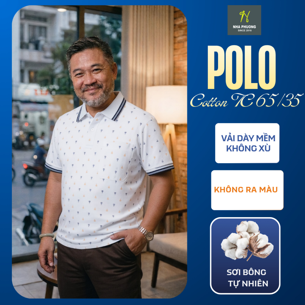 เสื้อโปโลผู้ชายวัยกลางคนคอปก THAI KHANG ผ้าคอตตอนเนื้อนุ่ม เย็นสบาย มีกระเป๋ากว้าง ATK38