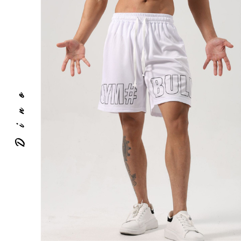 MENS SPORTS PANTS - BULL GYM SHORTS - GYM, PICKLEBALL WEAR [DINO EXERCISES]