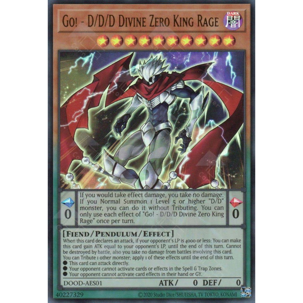 [ การ์ด Yugioh ของแท้ ] DOOD-AES01 Go! - D/D/D Divine Zero King Rage (UR)