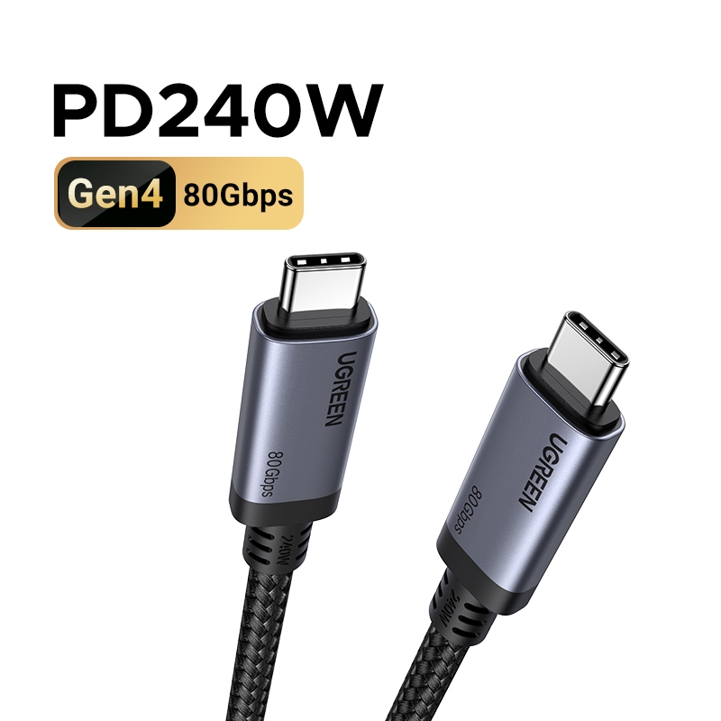 UGREEN Gen4 USB C ถึง USB C PD 240W 80 Gbps Max 5A Curent @ 60Hz Max Fast สายชาร์จเคลือบอลูมิเนียมอั