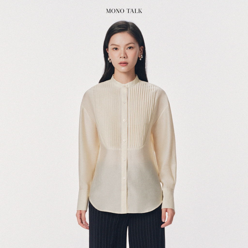เสื้อเชิ้ตแขนยาว Mono Talk คอปกจับจีบ - MOF26S-T10001TK