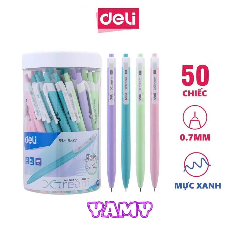 ปากกาลูกลื่น Deli Xtream กล่อง 50 ชิ้น 0.7 มม. Q033 36 – เขียนลื่น, ปากกาเขียนนักเรียน, สีพาสเทล