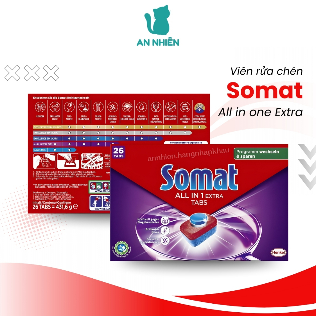 Somat All In One Extra เม็ดเครื่องล้างจานกล่อง 26 เม็ดสําหรับเครื่องล้างจาน