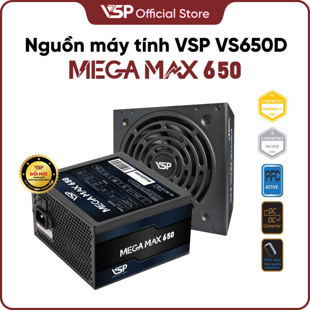 VSP MEGAMAX VS650D แหล่งจ่ายไฟคอมพิวเตอร์ ความจุ 650W - CYCLENETICS SILVER Certified