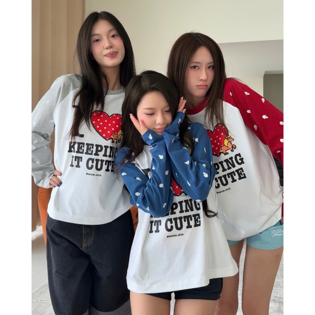 Calem Club- Raglan Keeping It เสื้อยืดแขนยาวน่ารักทรงหลวมสําหรับผู้ชายและผู้หญิงผ้าฝ้าย 230gsm เย็น ราคา ถูกที่สุด ดีลบีเคเค แกลเลอรีภาพที่ 2
