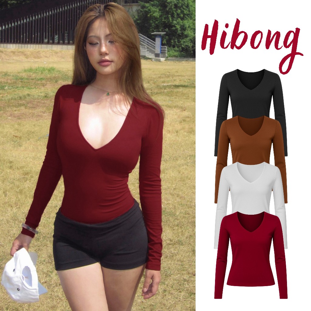 Borip DD143 เสื้อยืดแขนยาวผู้หญิง DEEP HEARTNECKLACE เสื้อยืด, เสื้อยืดผู้หญิงเซ็กซี่สไตล์แข็ง HIBON