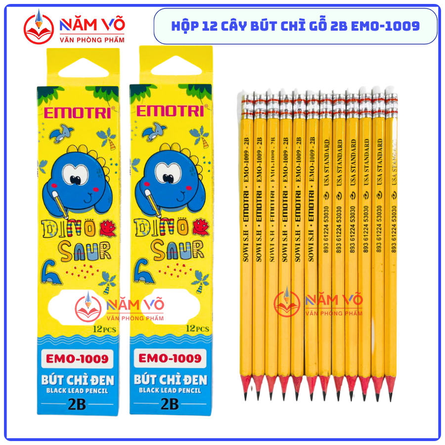 [EMO-1009] ดินสอไม้กล่อง 12 แท่ง 2B/ ดินสอไม้ 2B Emo 1009 ยี่ห้อ G-Star Gold Body, Dark Graphite Sha