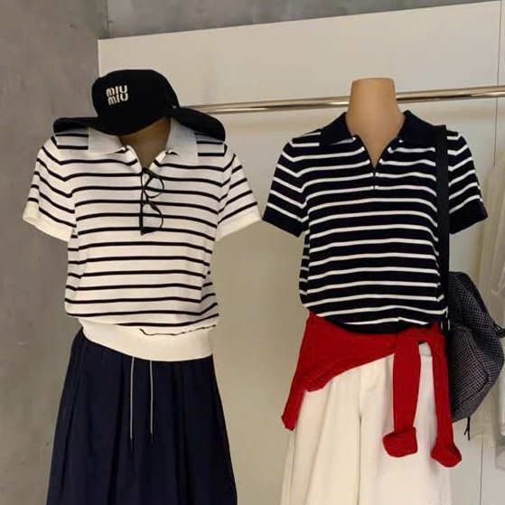 WGWE• เสื้อสเวตเตอร์โปโล mtg คอปกลายทางแนวนอนและซิป 8564 wgwe QC สินค้าฟรีไซส์