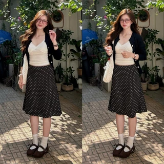 (OLDSCHOOL PHOTO) DOTTIE SKIRT ฤดูร้อน ไทยวูลเอวต่ําลายจุดผ้าไหม SKIRT