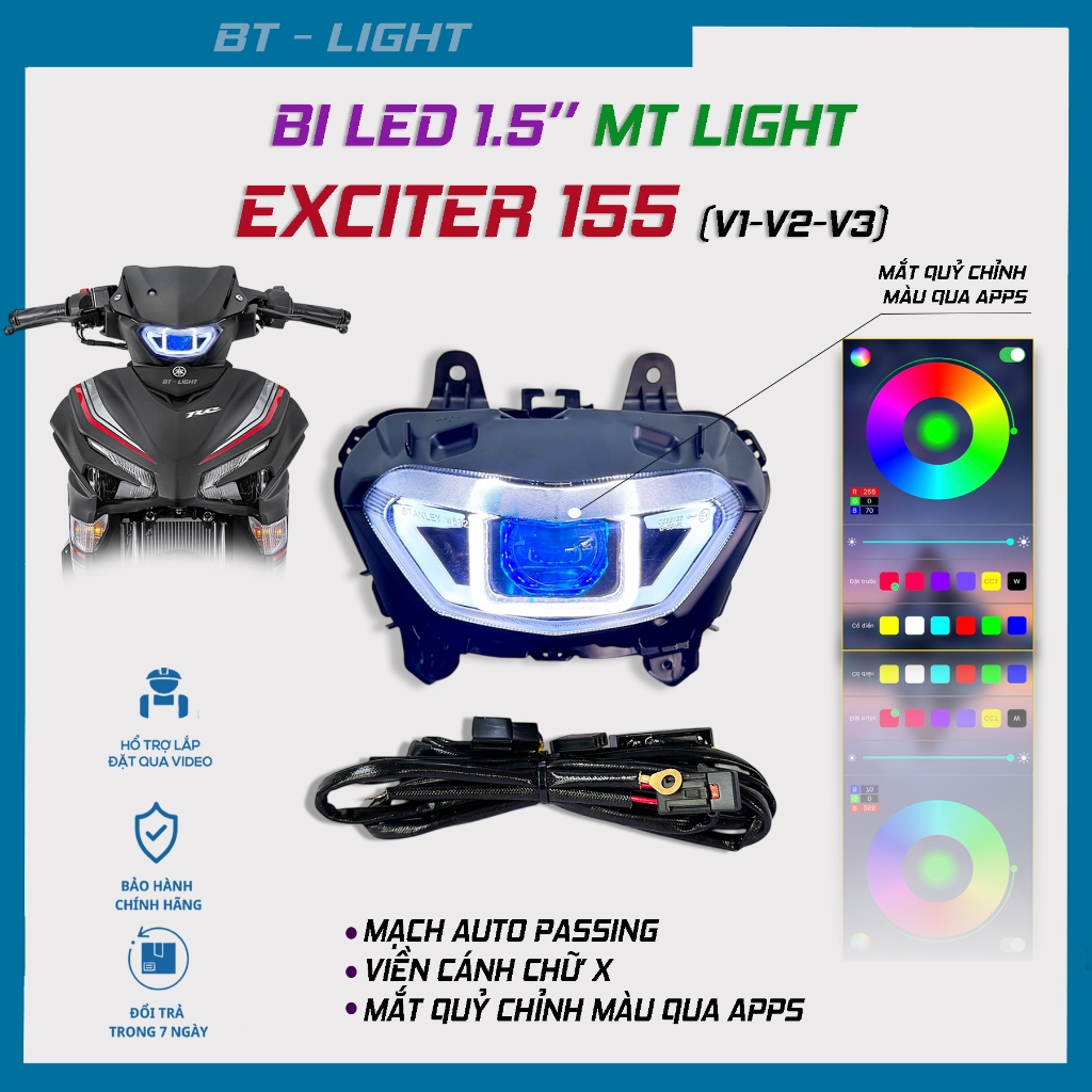 MT 1.5 Exciter 155 ไฟ Led Ball ลาย X ปีกนก + Auto Passing + สายตาปีศาจพร้อมการปรับ Apps