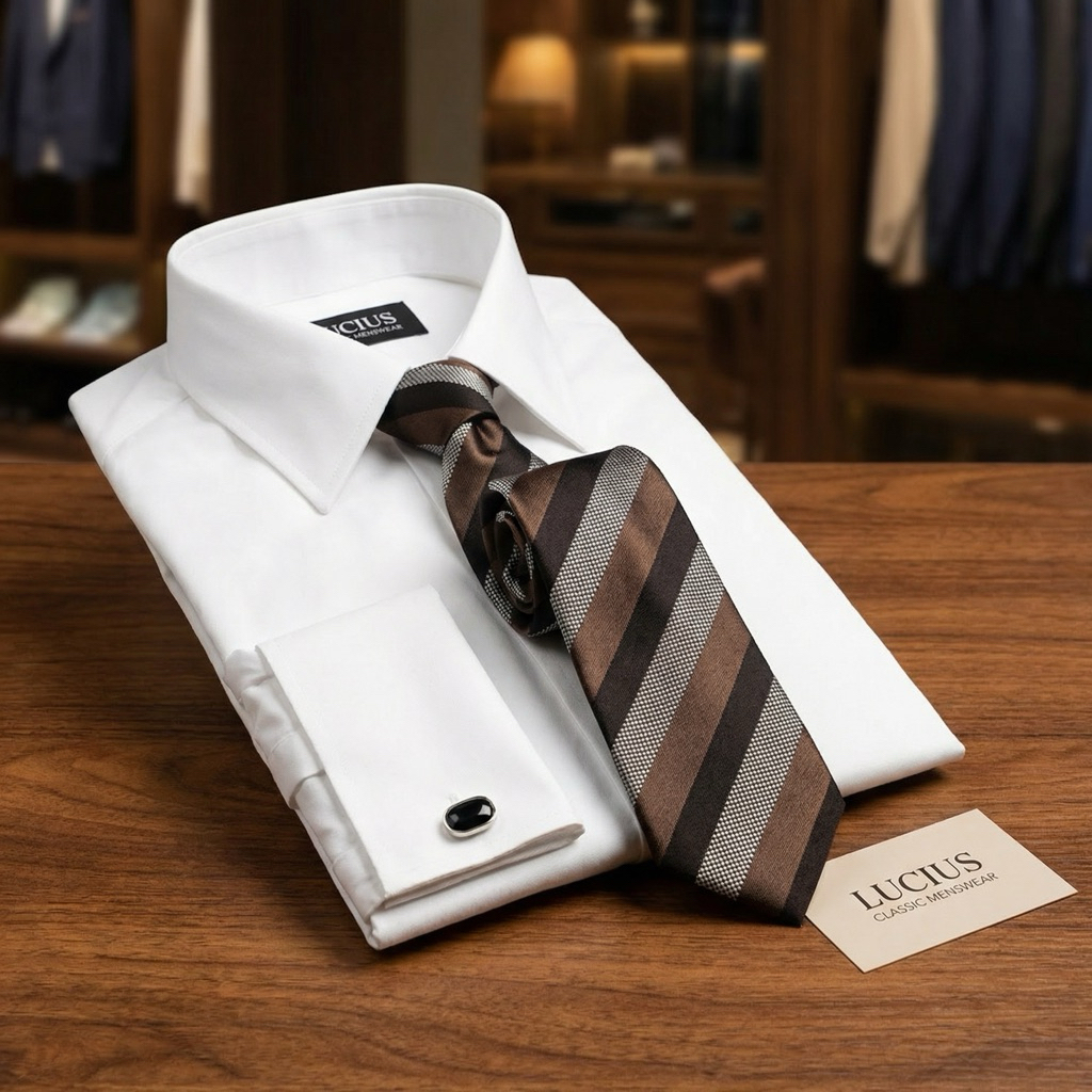 LUCIUS Premium Long Sleeve Mens Shirt, Luxurious Forward Point Collar, French Cuff Cuff Cuff, Regula