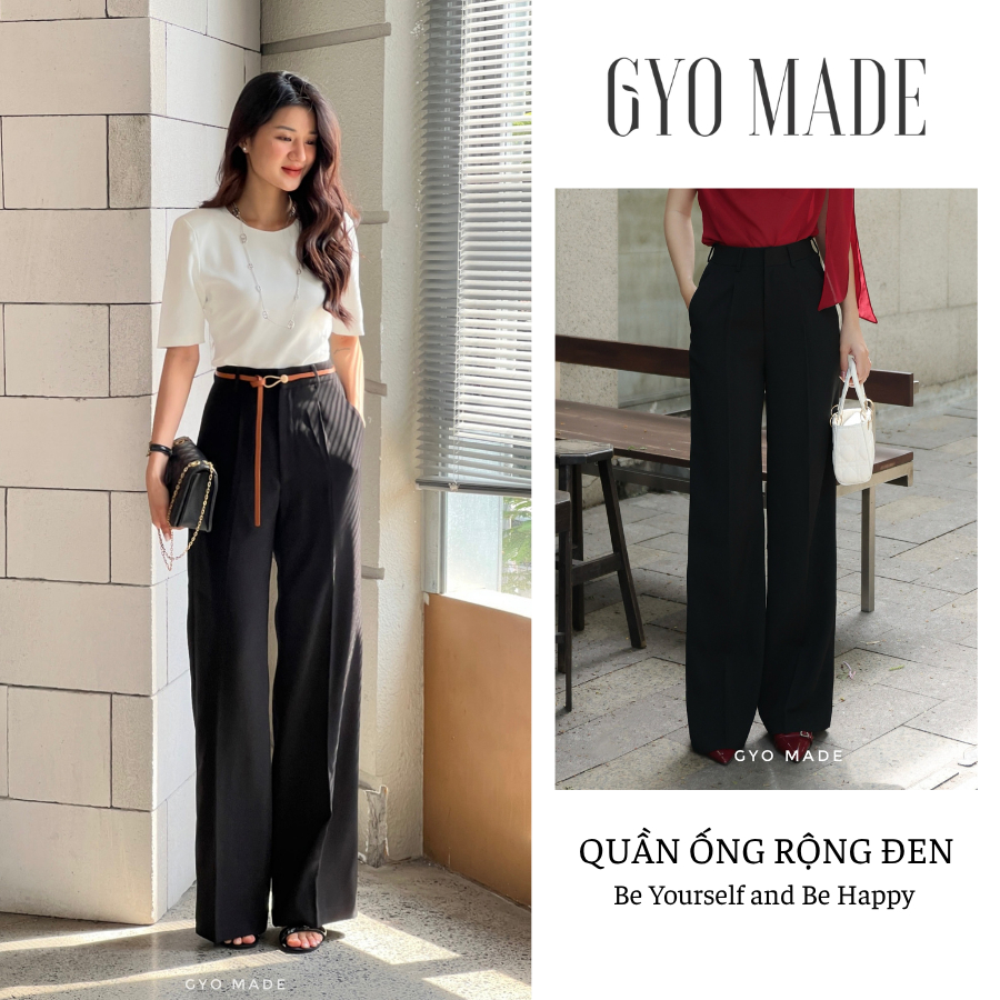 GYOMADE กางเกงขากว้างผู้หญิง ผ้าเกาหลีคุณภาพสูง โปร่ง เข้ารูป สไตล์เกาหลี | GQ001B