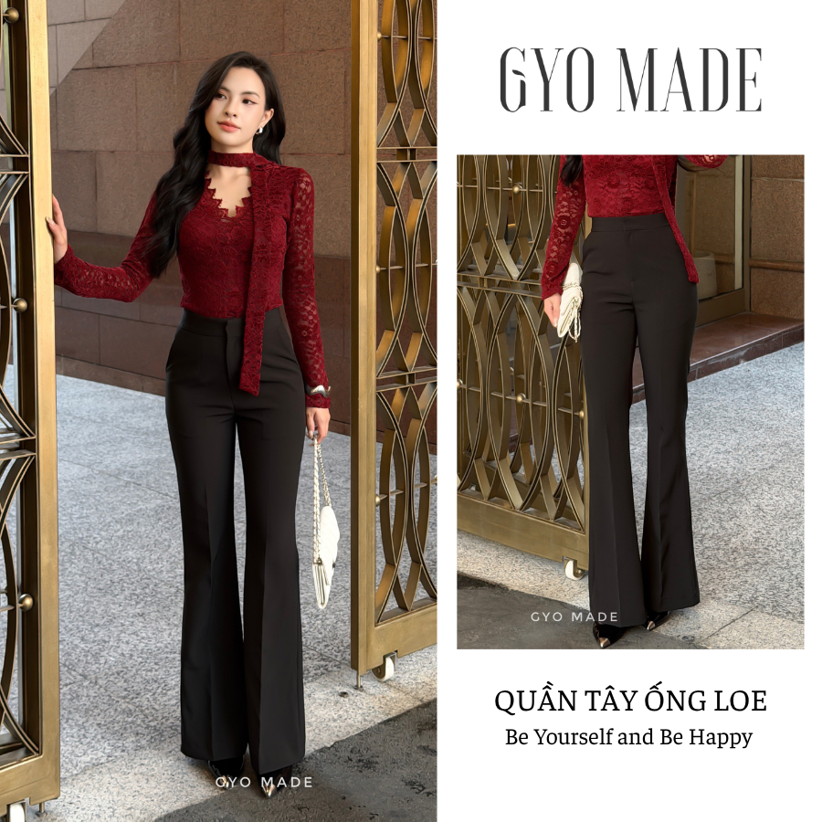 GYOMADE กางเกงขายาวสํานักงานบานเอวสูงผู้หญิงโชว์ฟิกเกอร์คลาสสิกสง่างามเกาหลี | GQ002