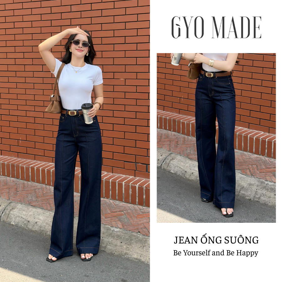 [ใหม่] กางเกงยีนส์ขาตรงเอวสูงผู้หญิง GYOMADE กางเกงยีนส์คุณภาพสูงที่หรูหราและเข้ากันง่าย | GQ022