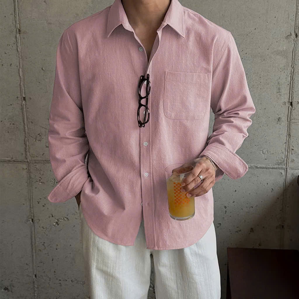 เสื้อเชิ้ตฤดูร้อนแขนยาวผู้ชาย Halley ผลิตจากผ้าฝ้ายลินิน Korea Style เหมาะสําหรับออกเดทกาแฟและท่องเที่ยว A28