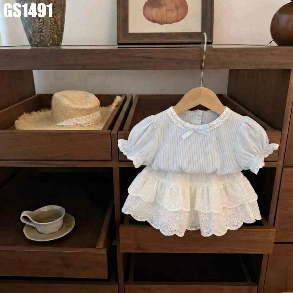 แขนสั้น O-คอลูกไม้ Trim Faux กระโปรงชั้นกางเกงชุดสําหรับสาว 1-8 ปี MINTSCLOSET กวางโจว GS1491