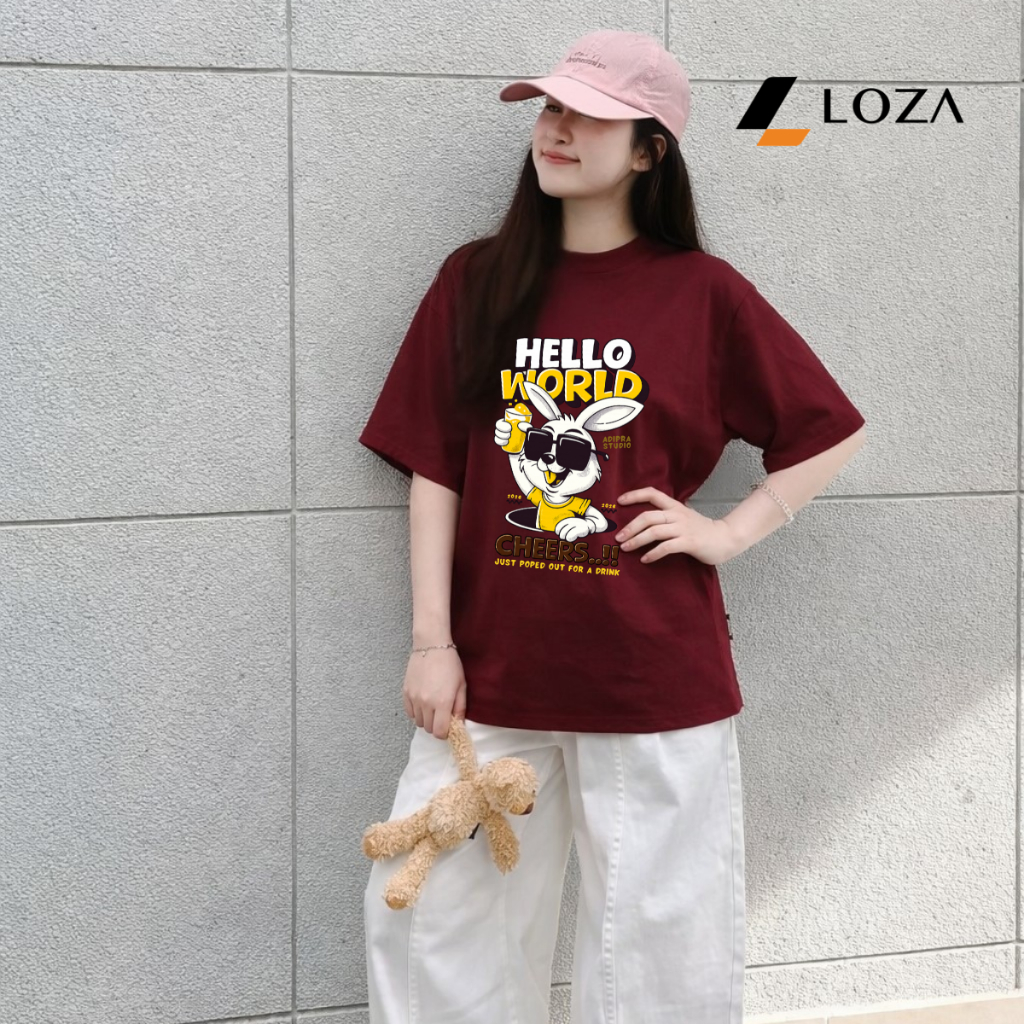 เสื้อยืด Unisex สําหรับผู้ชายและผู้หญิง พิมพ์ลาย Rabbit ผ้าคอตตอน 100% LOZA UX30 - US8496