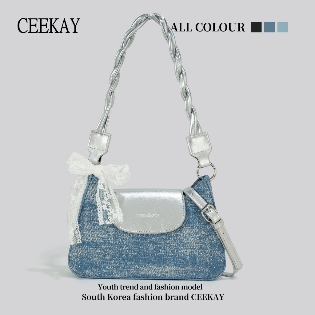 CEEKAY กระเป๋าสะพายข้างโบว์ประดับเพชรน่ารัก