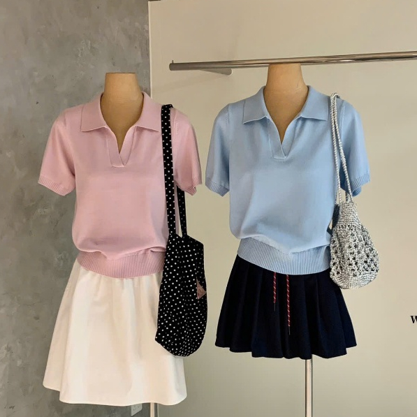 WGWE• สเวตเตอร์ mtg คอโปโลแขนกุด กรีด repwn basic 9006 wgwe QC สินค้าฟรีไซส์