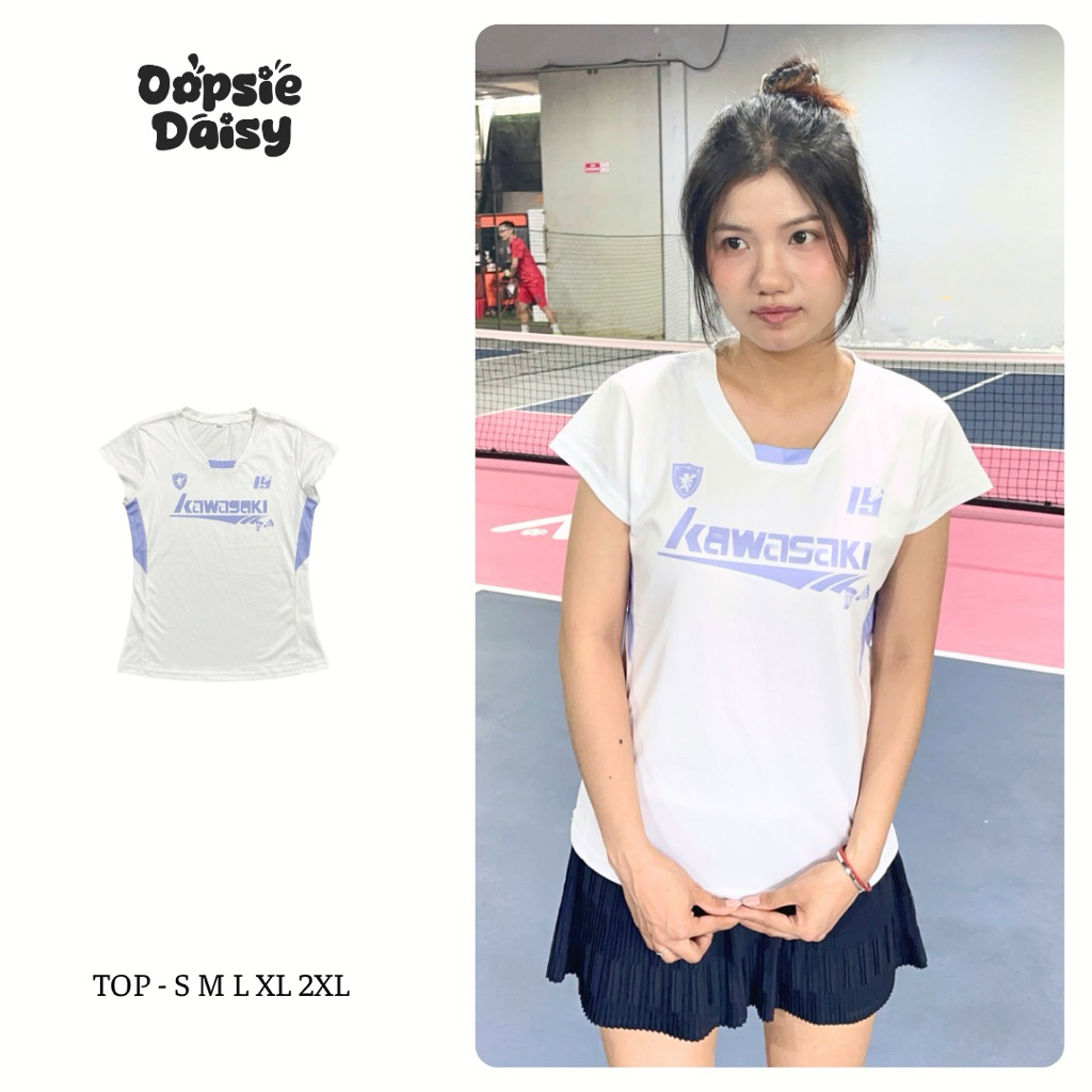 KAWASAKI [รูปแบบของผู้หญิง] คาวาซากิ แบดมินตันพาสเทลสีม่วงและขาว ลูกดอง เสื้อกีฬา