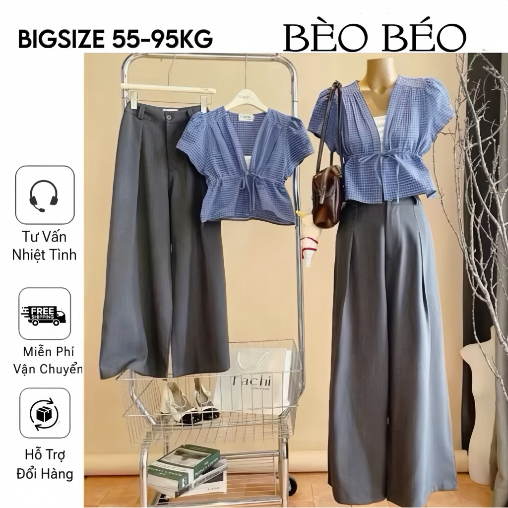 [BIG SIZE FAT CAT] SET OF 3 PEPLUM CARROT KNITTED SHIRT - TUBE SHIRT - WIDE-LET GREY SURFACE PANTS B