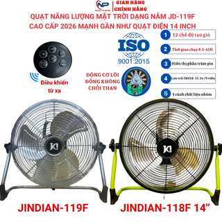 Quạt năng lượng mặt trời, quạt sạc tích điện dạng nằm chân quỳ SHOP NHẬT PHONG  có 3 cánh kim loại,12 cấp độ gió
